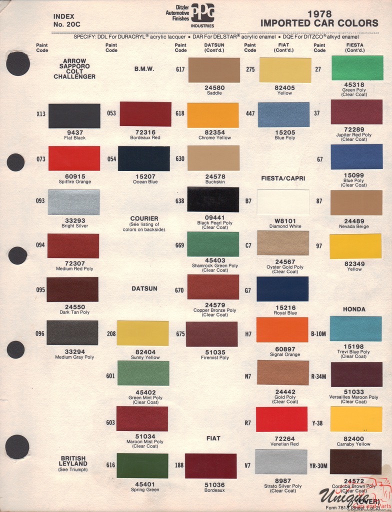 1978 Ford Paint Charts Import PPG
